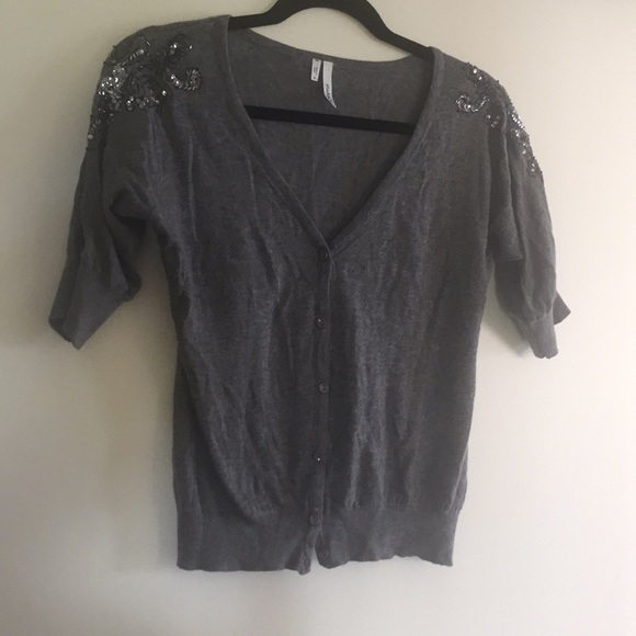 Studio Y gray cardigan beading small grey v-neck - Picture 2 of 6